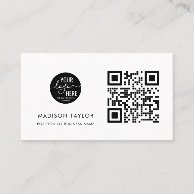 Minimal Custom Company Logo QR Code Basic Business Card (Front)