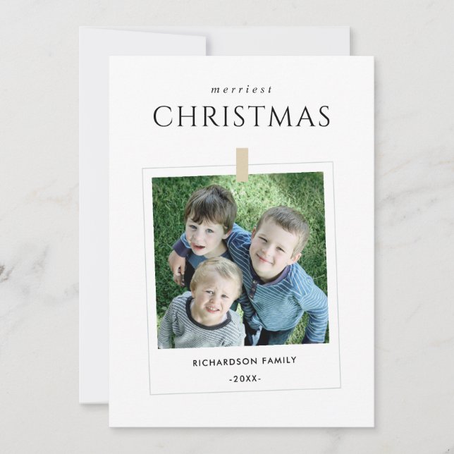 MINIMAL CUSTOM FAMILY PHOTO MERRIEST CHRISTMAS HOLIDAY CARD (Front)