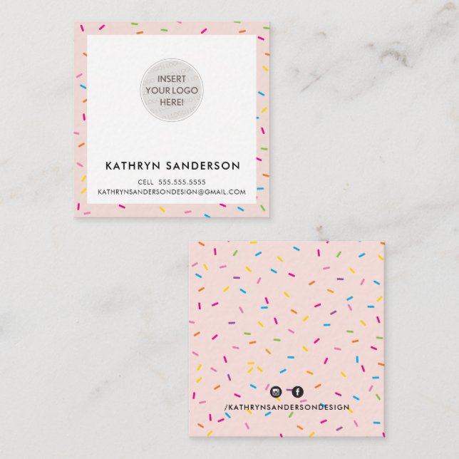 MINIMAL CUSTOM LOGO modern blush pink sprinkles Square Business Card (Front/Back)
