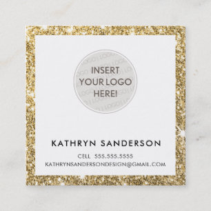 MINIMAL CUSTOM LOGO modern chic gold glitter black Square Business Card