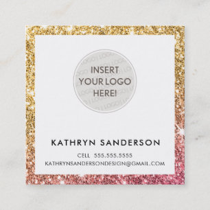 MINIMAL CUSTOM LOGO modern chic gold pink glitter Square Business Card