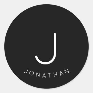 Minimal Custom Monogram Initial & Name Classic Round Sticker