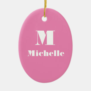 Minimal Custom Name Initial Solid Colour Pink Ceramic Tree Decoration