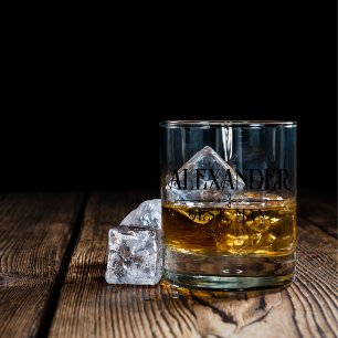 Minimal Custom Name Year Wedding Engraved Etched Whiskey Glass