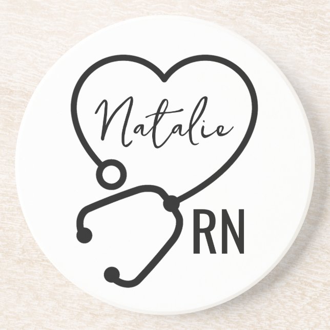 Minimal Custom Nurse Name Stethoscope Heart  Coaster (Front)
