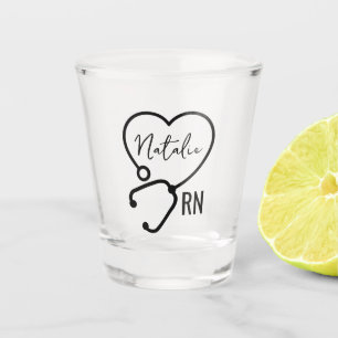 Minimal Custom Nurse Name Stethoscope Heart Shot Glass