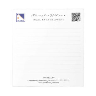 Minimal Custom Realtor Logo QR Code Lined Business Notepad