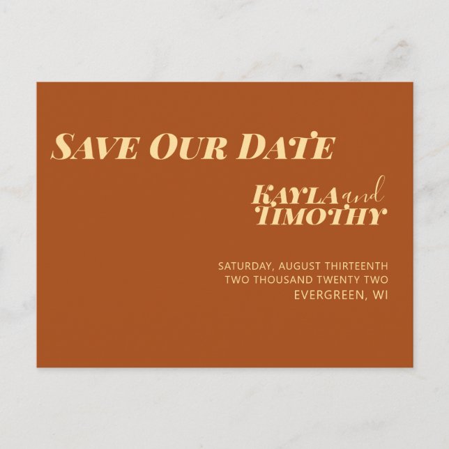 Minimal Custom Save The Date Wedding Postcard  (Front)