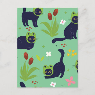 Minimal cute black cat  holiday postcard