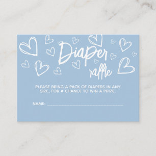 Minimal Cute Blue Hearts Baby Shower Diaper Raffle Enclosure Card