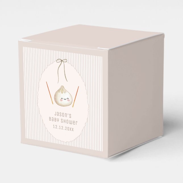 Minimal Cute Boy Bow Asian Dumpling Baby Shower  Favour Box (Front Side)