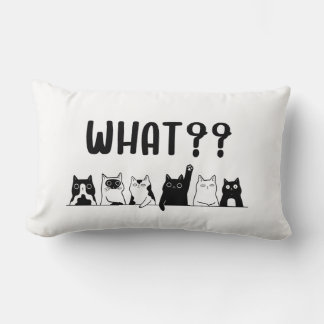 Minimal Cute Cats Pillow Black and White