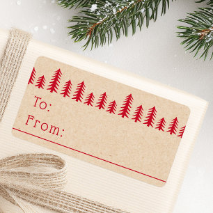 Minimal cute Christmas trees red Kraft print Label