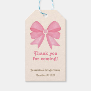 Minimal Cute Pink Bow Birthday Thank You Gift Tags