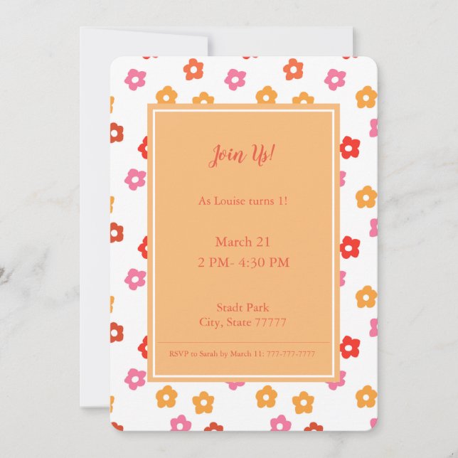Minimal Cute Pink Yellow Red Orange Floral Pattern Invitation (Front)