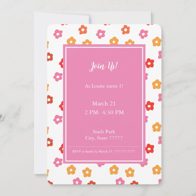 Minimal Cute Pink Yellow Red Orange Floral Pattern Invitation (Front)