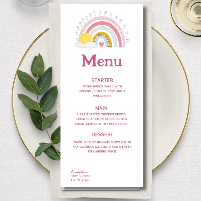 Minimal Cute Rainbow Sun Pink Baby Menu (Creator Uploaded)