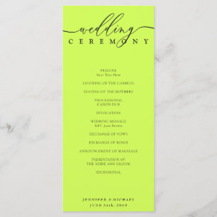 Minimal Cyber Lime Jet Black Wedding Ceremony Programme