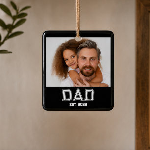 Minimal Dad Established Year New Father Photo Ceramic Ornament