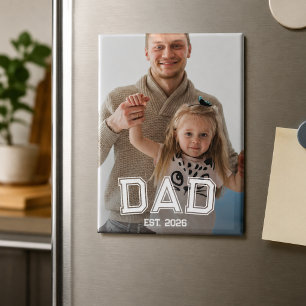 Minimal Dad Established Year New Father Photo Gift Magnet