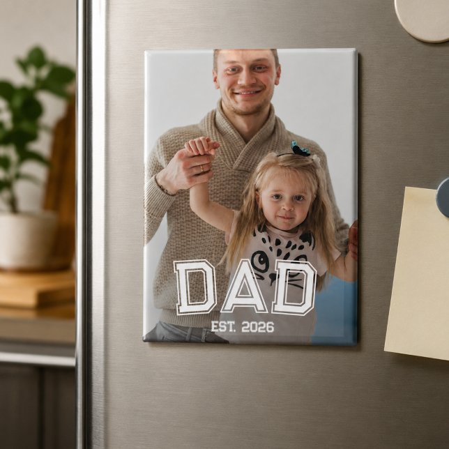 Minimal Dad Established Year New Father Photo Gift Magnet (Creator Uploaded)