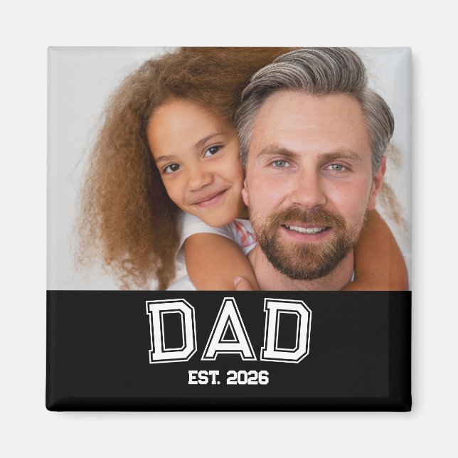 Minimal Dad Established Year New Father Photo Magnet (Front)