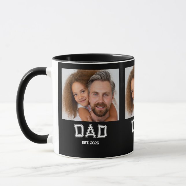 Minimal Dad Established Year New Father Photo Mug (Left)