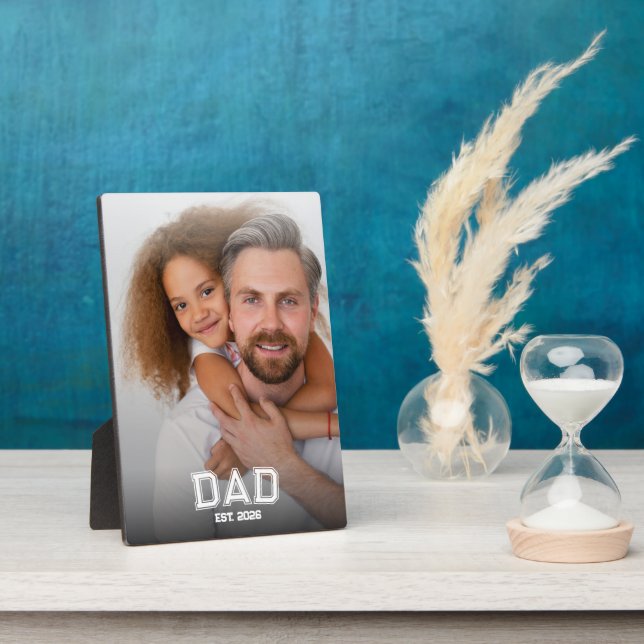 Minimal Dad Established Year New Father Photo Plaque (Side)