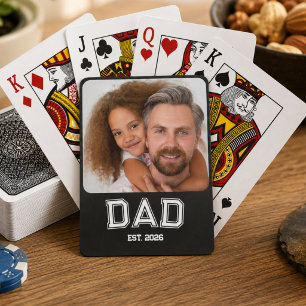 Minimal Dad Established Year New Father Photo Playing Cards