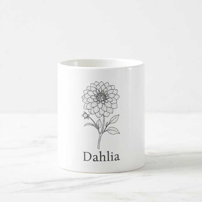 Minimal Dahlia Flower Illustration Coffee Mug (Center)