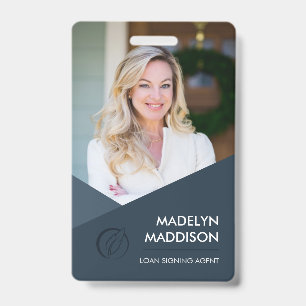 Minimal Dark Azure Photo Notary Signing Agent Badg ID Badge