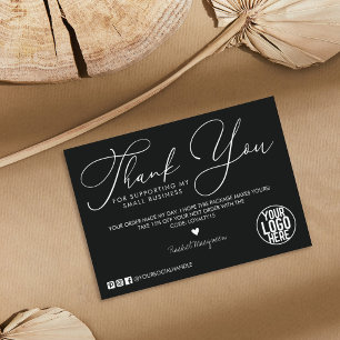 Minimal Dark Black White Script Customer Thank You Business Card