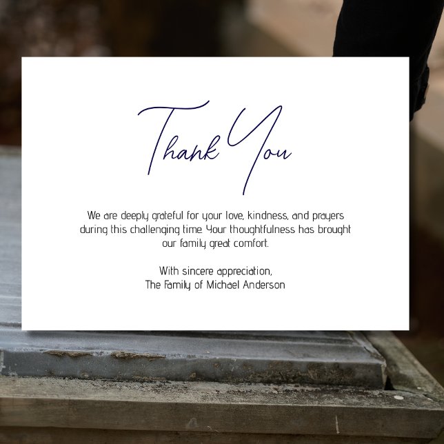 Minimal Dark Blue Traditional Sympathy Funeral Thank You Card (Creator Uploaded)