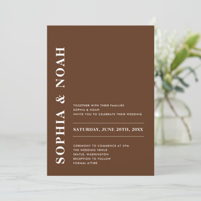 Minimal Dark Brown Modern Fall Wedding Invitation (Standing Front)