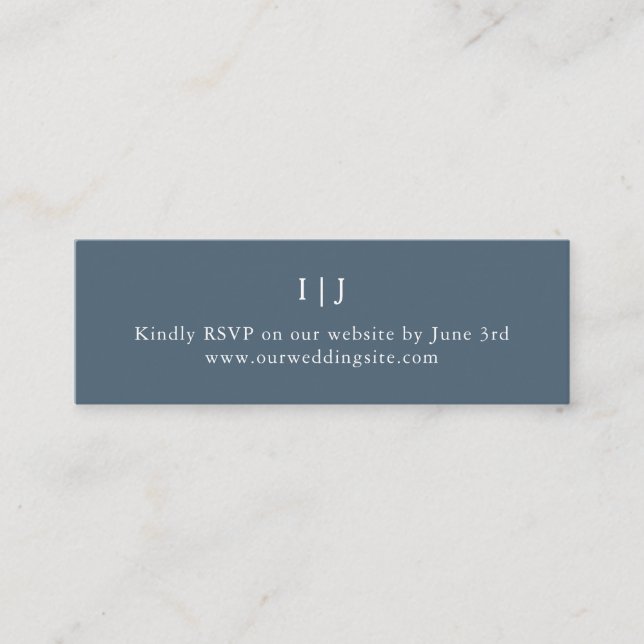 Minimal Dark Dusty Blue Mini Wedding Website Business Card (Front)
