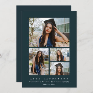 Minimal Dark Green Frame 4 Photo Graduation Announcement