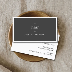 Minimal Dark Grey White Hairstylist  Business Card