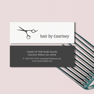 Minimal Dark Grey White Scissor Hair Stylist Mini Business Card