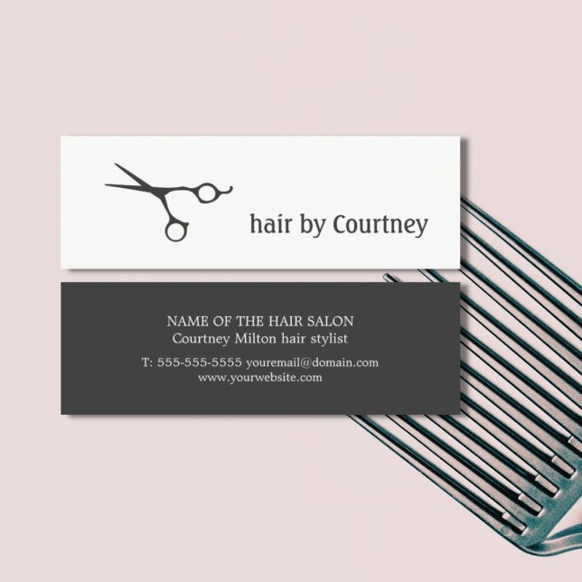 Minimal Dark Grey White Scissor Hair Stylist Mini Business Card (Creator Uploaded)