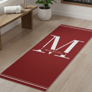 Minimal Dark Red & White Monogram Yoga Mat