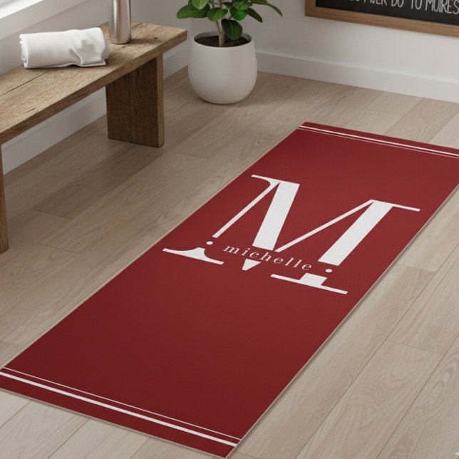 Minimal Dark Red & White Monogram Yoga Mat (Creator Uploaded)