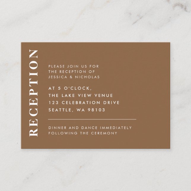 Minimal Dark Taupe Modern Wedding Reception Enclosure Card (Front)