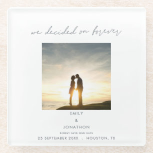 Minimal Decided on Forever Photo Script Glass Coaster