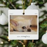 Minimal Define Naughty Pet Photo Keepsake Ceramic Ornament<br><div class="desc">Minimal Funny Define Naughty Pet Photo Christmas Ornament. Simply upload an image with your favourite photo to make the perfect little keepsake gift for a pet owner this holiday season.</div>