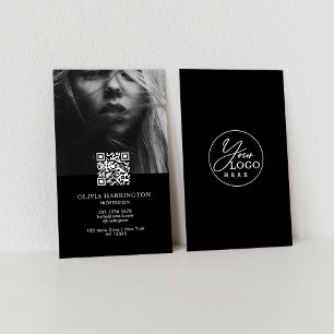 Minimal Delicate Black Photo QR Code Logo Business Card