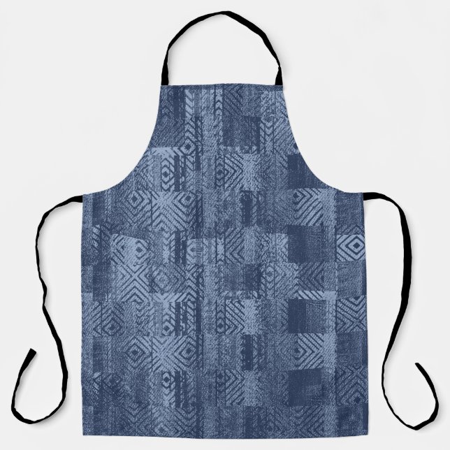 Minimal Denim Abstract Memphis Patchwork Apron (Front)
