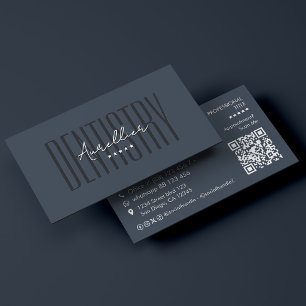 Minimal Dentist Charcoal Blue Dental Clinic  Business Card