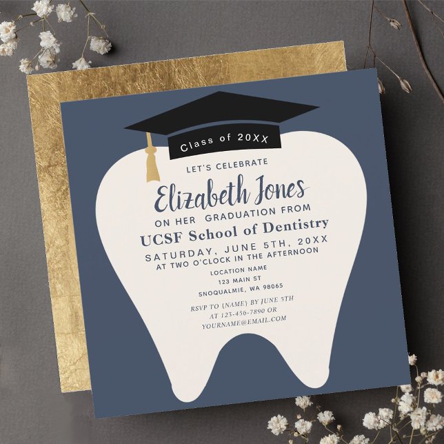 Minimal Dentistry School Tooth Graduation Party  Invitation (Creator Uploaded)