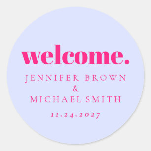 Minimal Design Lilac Pink  Welcome Classic Round Sticker