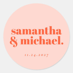 Minimal Design Orange Pink typo Welcome Classic Round Sticker